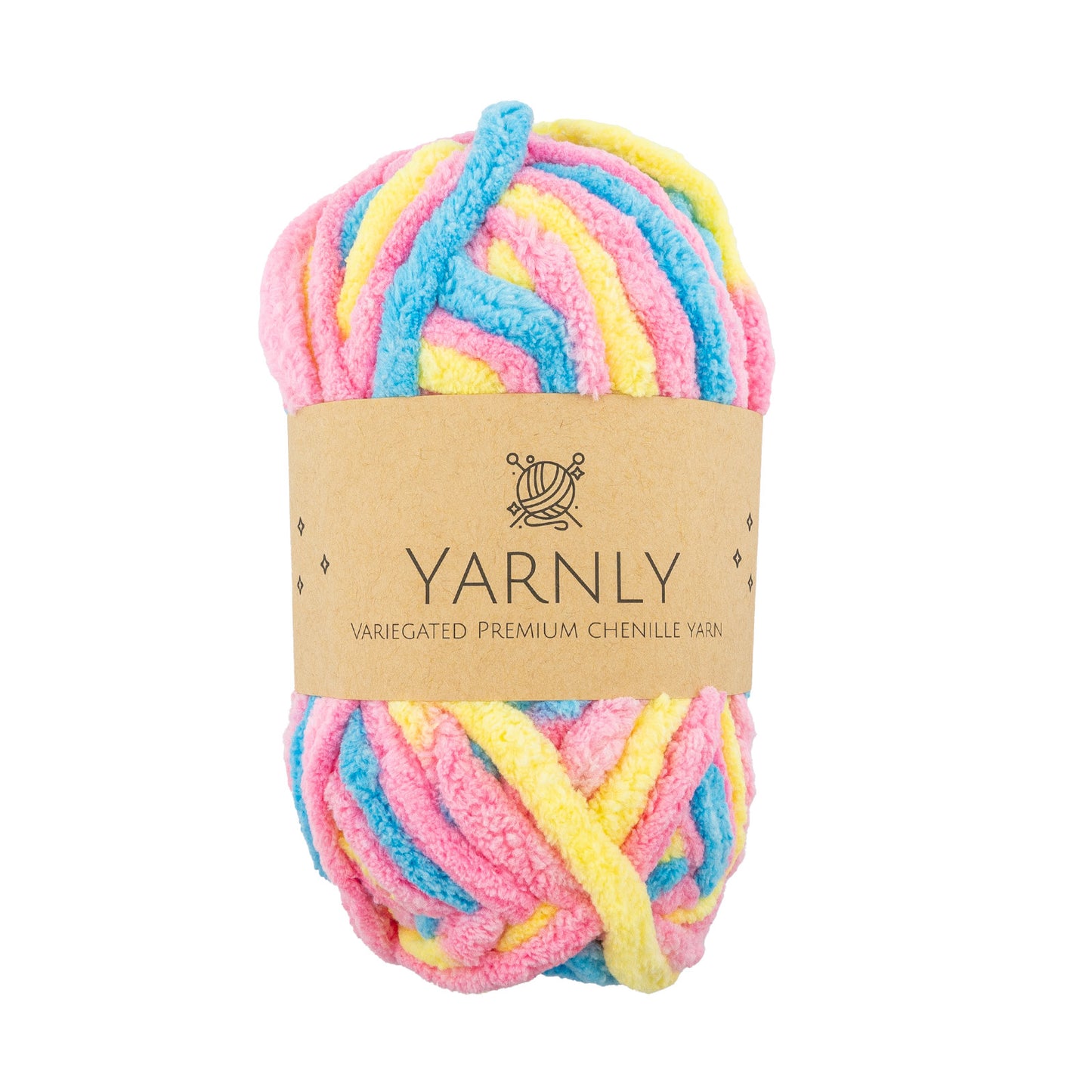 YARNLY - Variegated Chenille Yarn (Lemon, Pink, Blue)