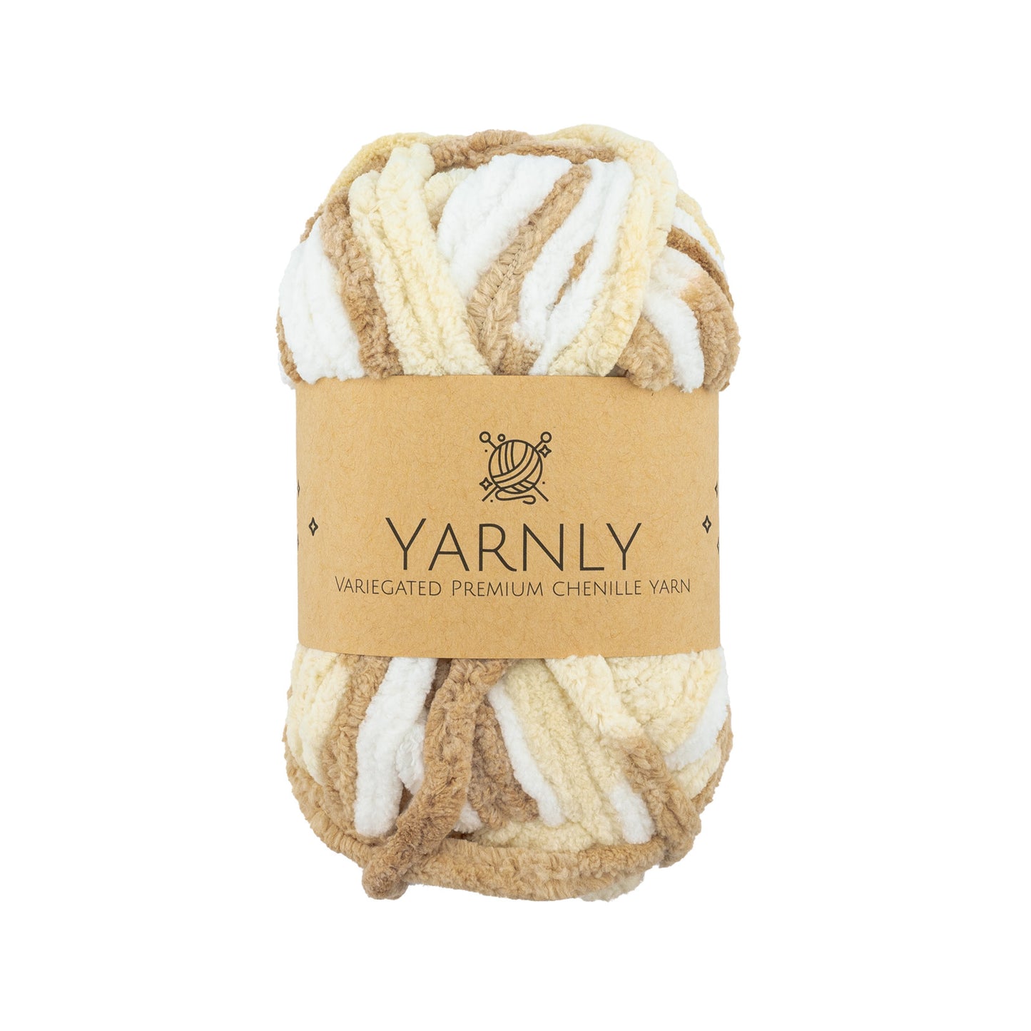YARNLY - Variegated Chenille Yarn (White, Cream, Beige)