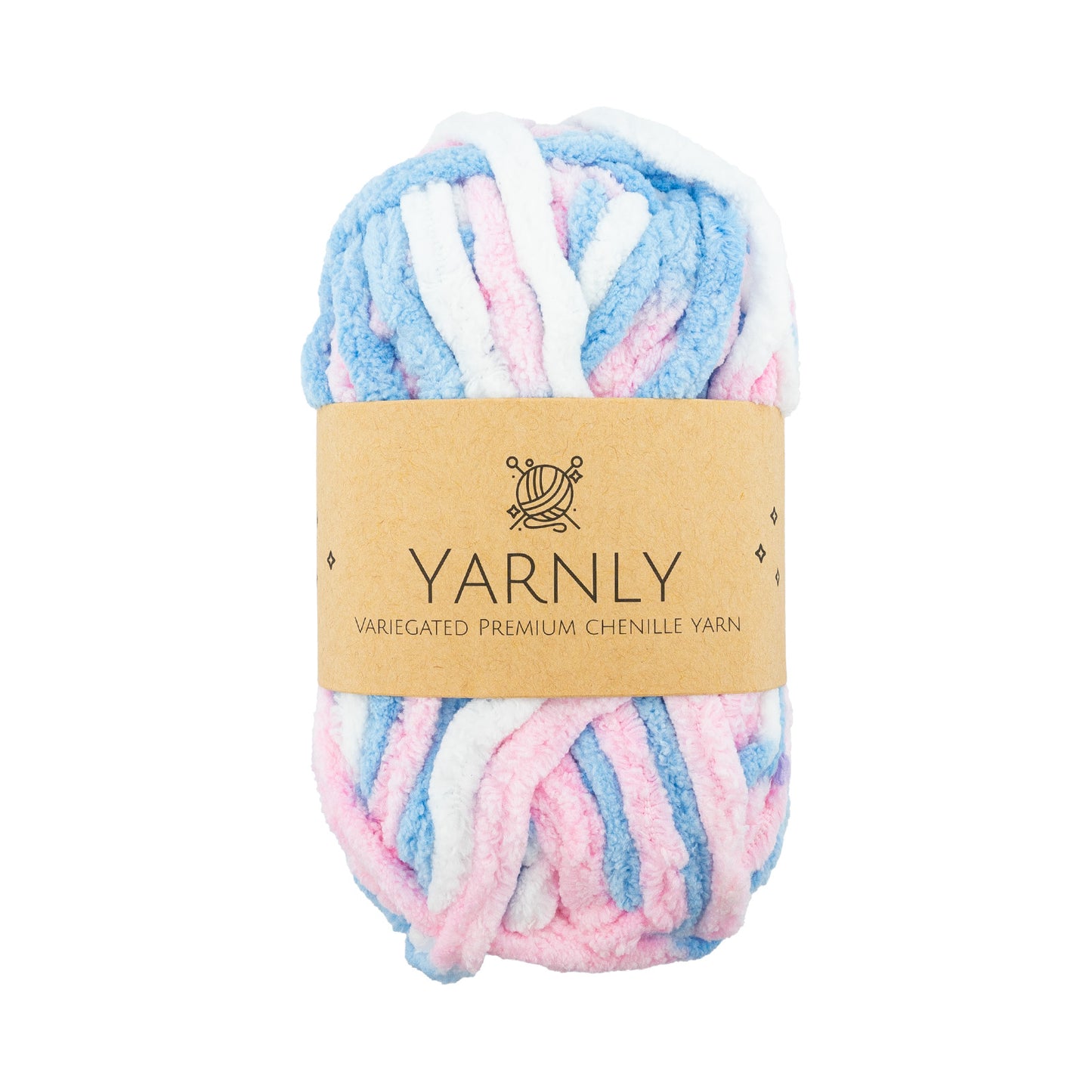 YARNLY - Variegated Chenille Yarn (Blue, White, Pink)