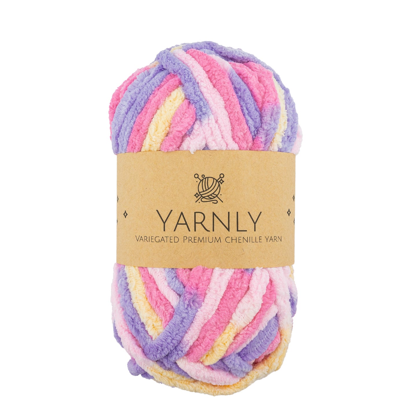 YARNLY - Variegated Chenille Yarn (Lemon, Pink, Lilac)